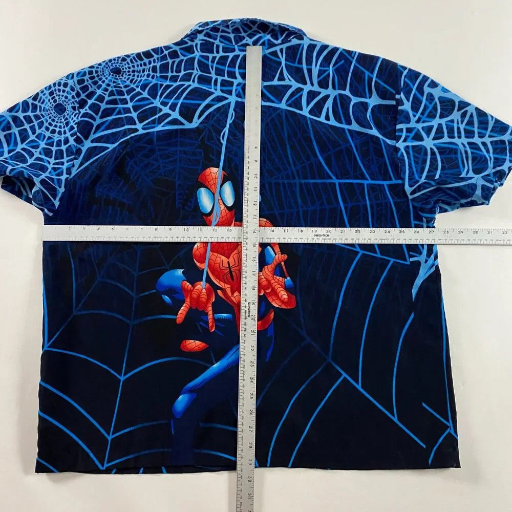 Vintage 2002 Spiderman Movie Promo Shirt Mens XL All Over Print Button Up Marvel - Picture 6 of 9